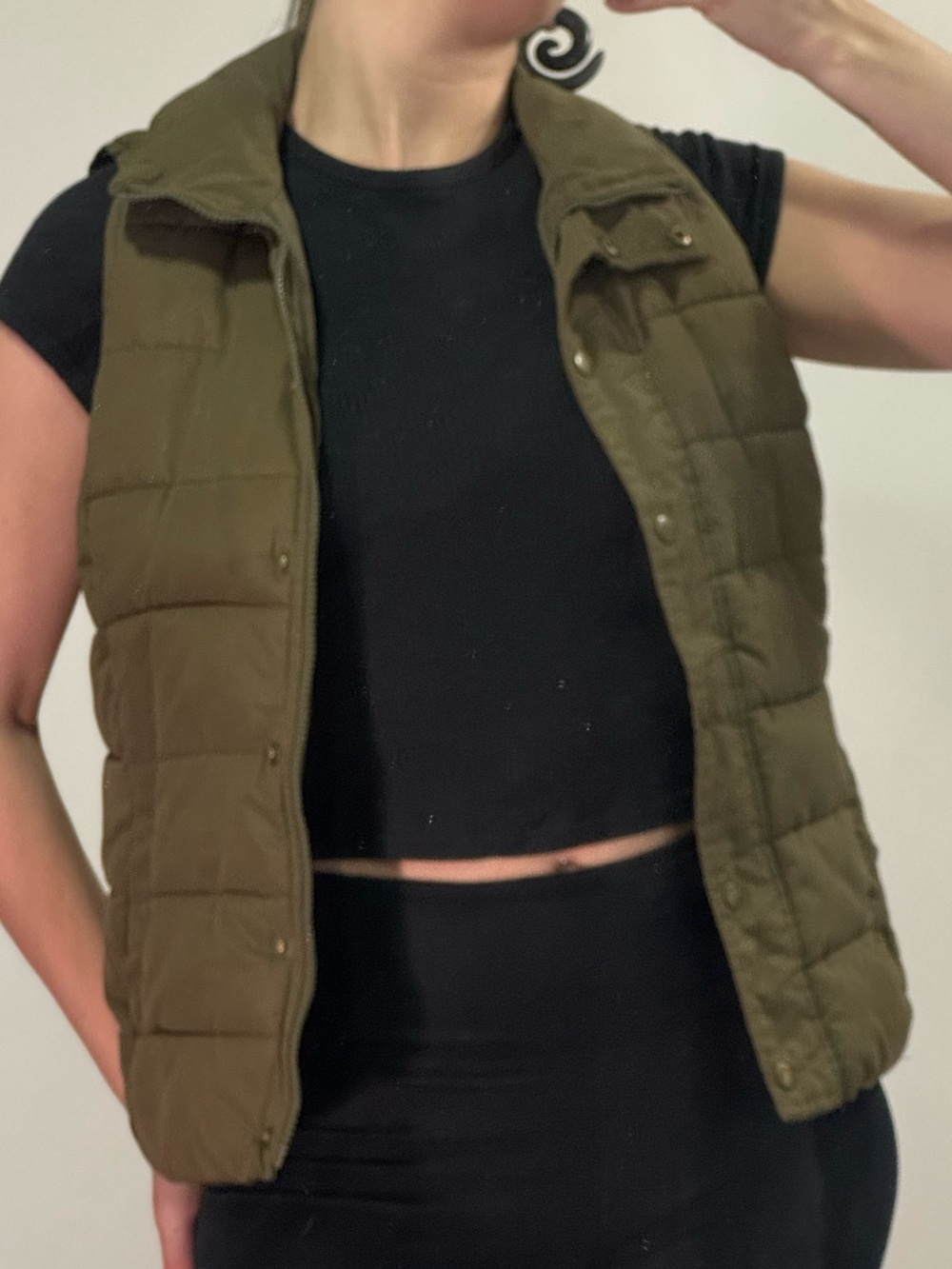Quilted Olive Green Puffer Vest - Women